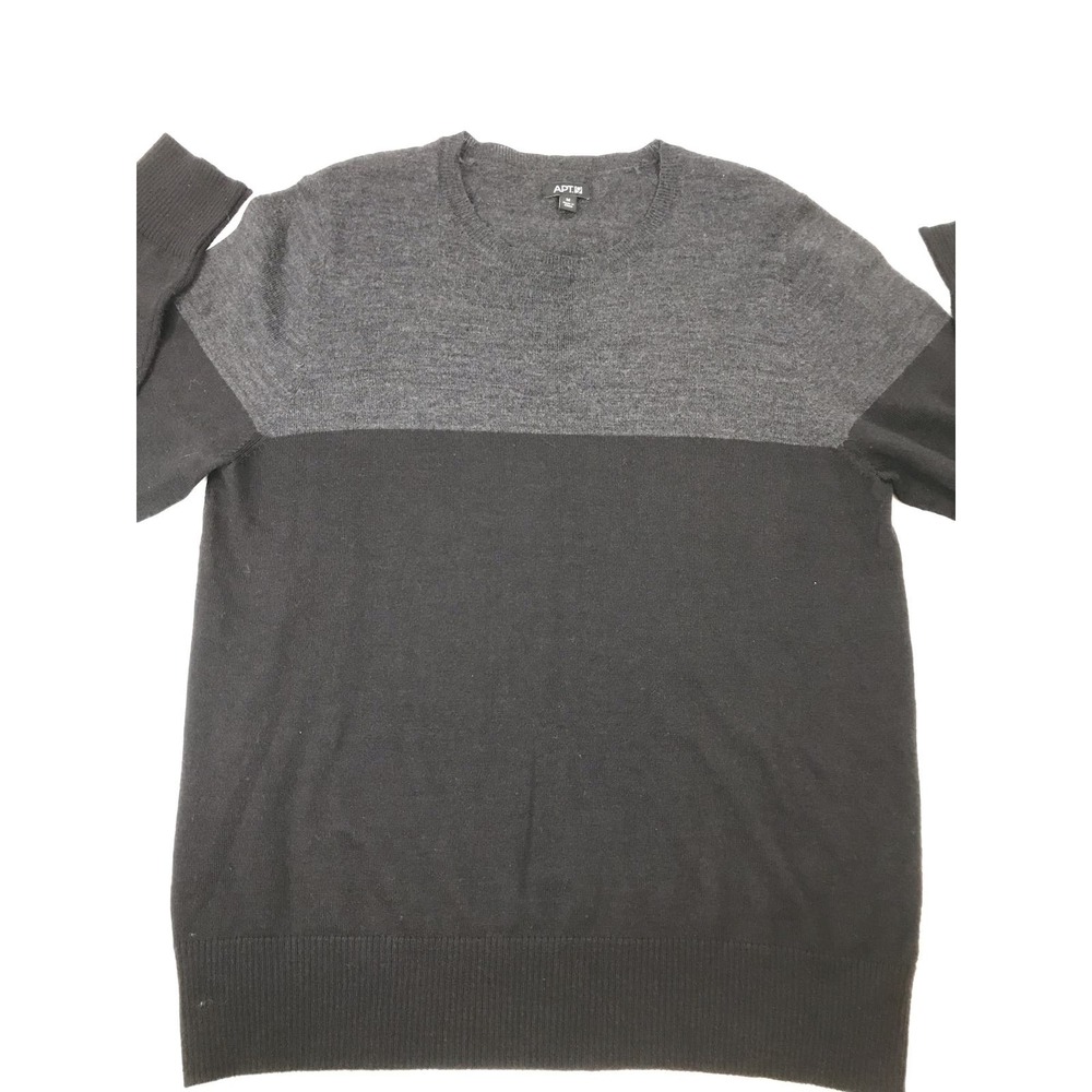 Apt 9 Men's Merino Wool Gray Crew Neck Long Sleeve Colorblock Sweater Medium